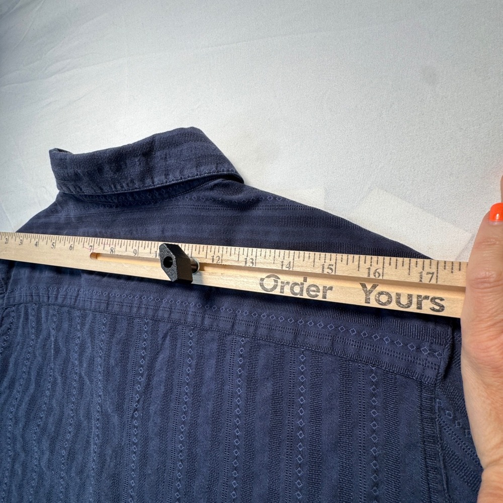 Stamp 10 Button Down Shirt Long Sleeve Navy Blue Dobby Stripe Diamond Men Small - Picture 8 of 8